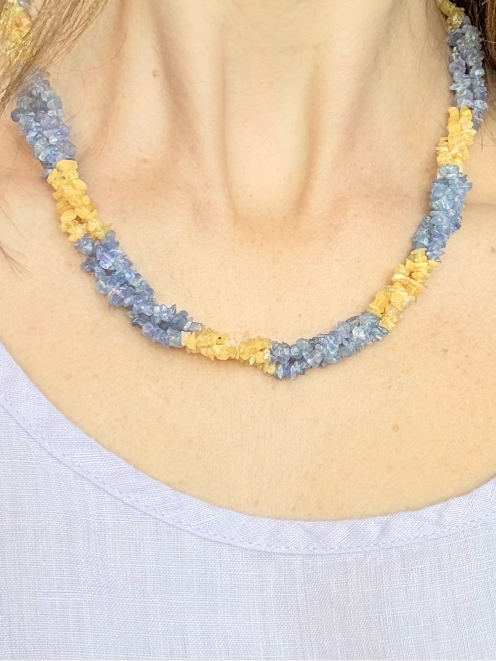 Tanzanite Opal Gemstone Necklace Triple Strand Striped Yellow Orange